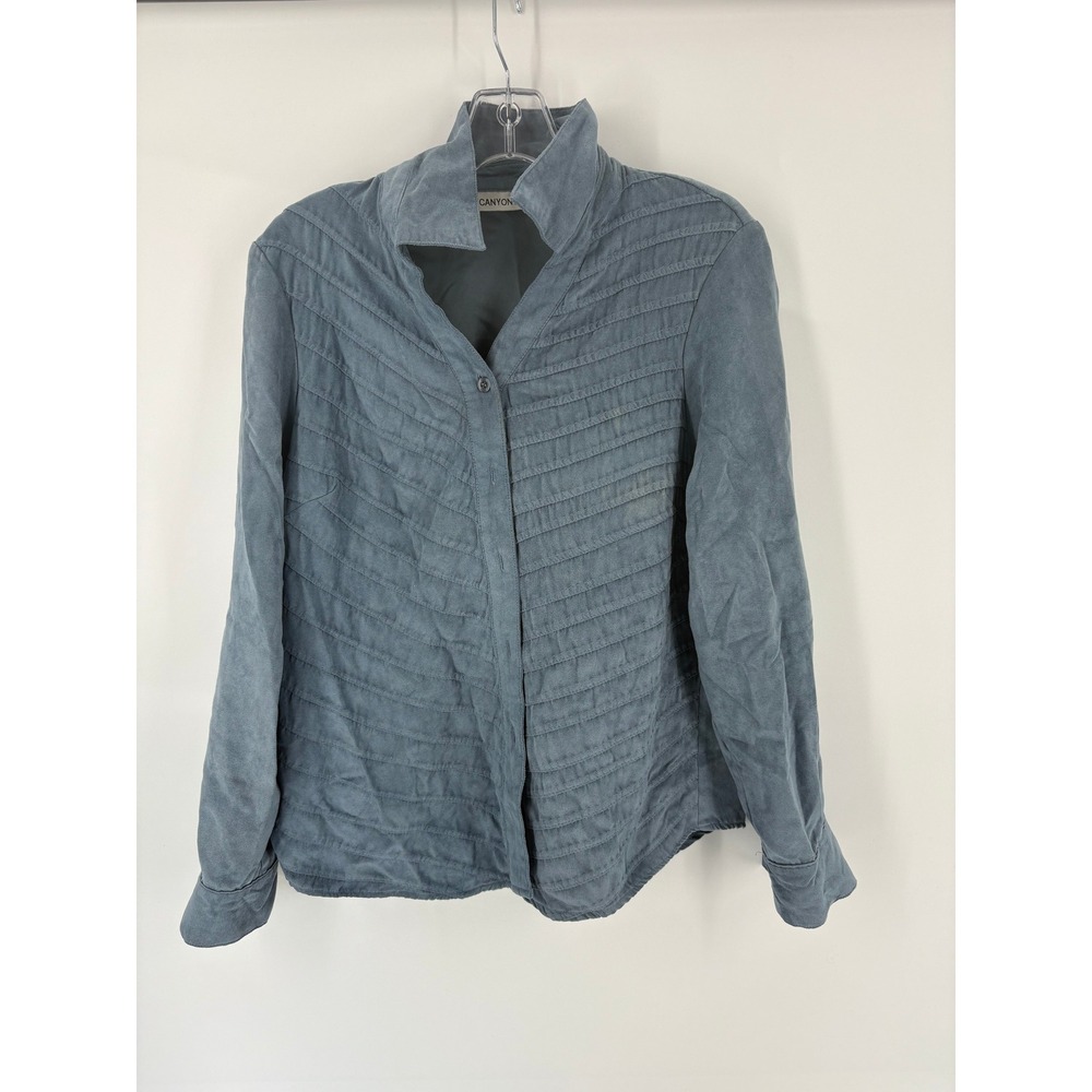 Canyon Road Blue Textured Button Up Shirt Top Women's Size M